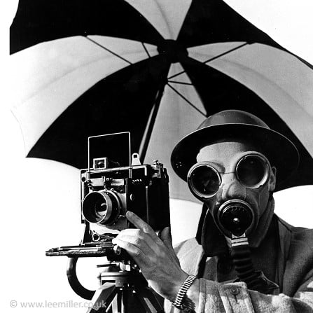 David E._Scherman dressed for war in gas mask London, England,1943